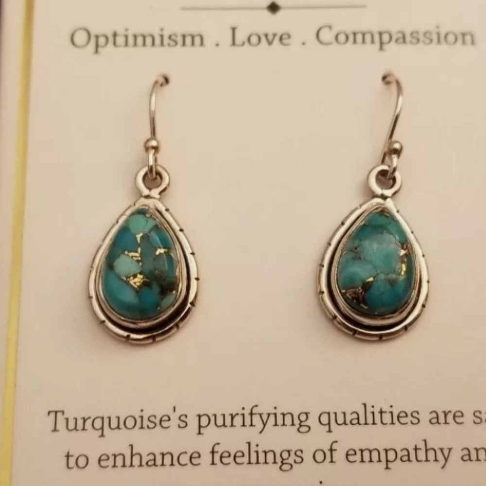 SHIVAM STERLING SILVER TURQUOISE TEARDROP EARRINGS - Picture 2 of 7